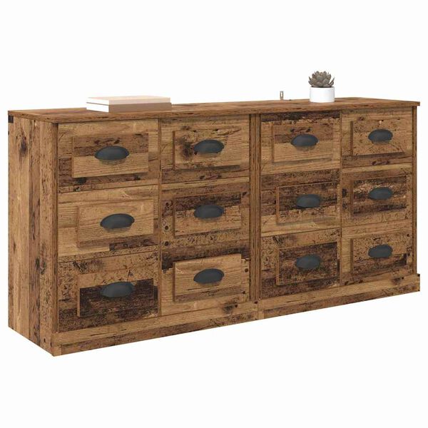vidaXL Sideboards med skuffe 2 pcs Gammelt tr&aelig; 70 x 35,5 x 67,5 cm