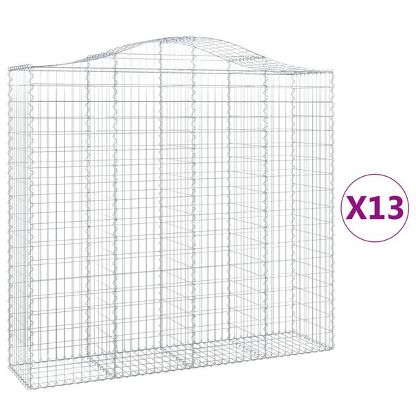 vidaXL buede gabionkurve 13 stk. 200x50x180/200 cm galvaniseret jern