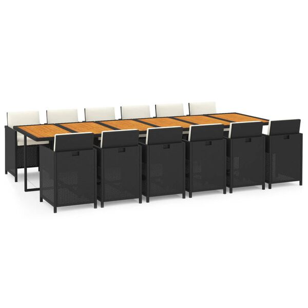 vidaXL spisebordss&aelig;t til haven 13 dele med hynder polyrattan sort