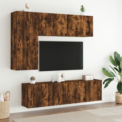 vidaXL tv-møbel til væg 5 dele konstrueret træ røget egetræsfarve
