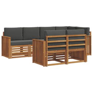 vidaXL Sektionalsofa s&aelig;t 7 pcs Naturlig og Antracit Massivt Akacietr&aelig;