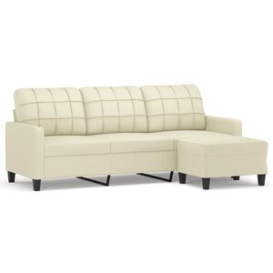 vidaXL 3-personers sofa med fodskammel 180 cm kunstl&aelig;der cremefarvet