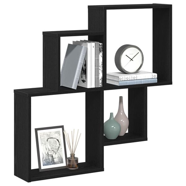 vidaXL Væghylde med hylde Sort eg 80 x 15 x 78,5 cm Konstrueret træ