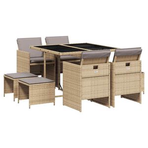 vidaXL spisebordss&aelig;t til haven 9 dele med hynder polyrattan beige