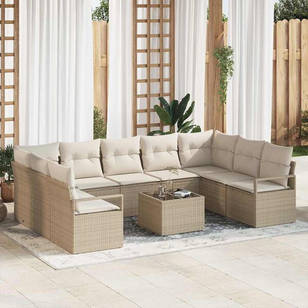 vidaXL Havesofa S&aelig;t med pude 10 pcs Beige og creme polyrattan