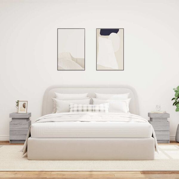 vidaxL sengeborde 2 stk. med LED-lys 35x39x55 cm grå sonoma-eg