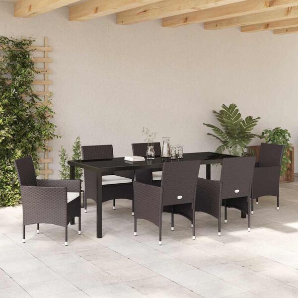 vidaXL Have Spisebordss&aelig;t med pude 7 pcs Brun polyrattan