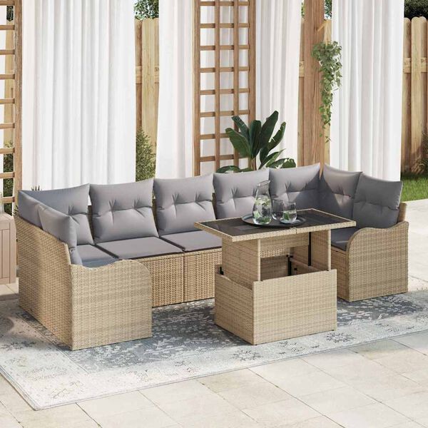 vidaXL Havesofa S&aelig;t med pude 8 pcs Beige polyrattan