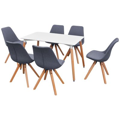 vidaXL spisebords- og stolesæt i syv dele i hvid og lysegrå