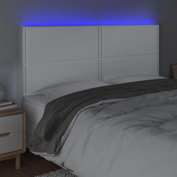 vidaXL sengegavl med LED-lys 200x5x118/128 cm kunstlæder hvid