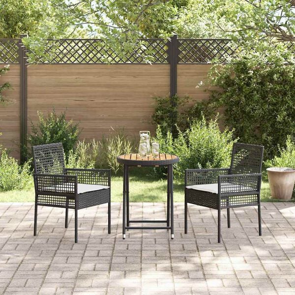 vidaXL Have Bistro Sæt 3 pcs Sort Poly rattan