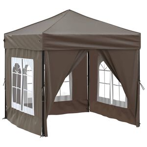 vidaXL foldbart festtelt med sidev&aelig;gge 2x2 m gr&aring;brun