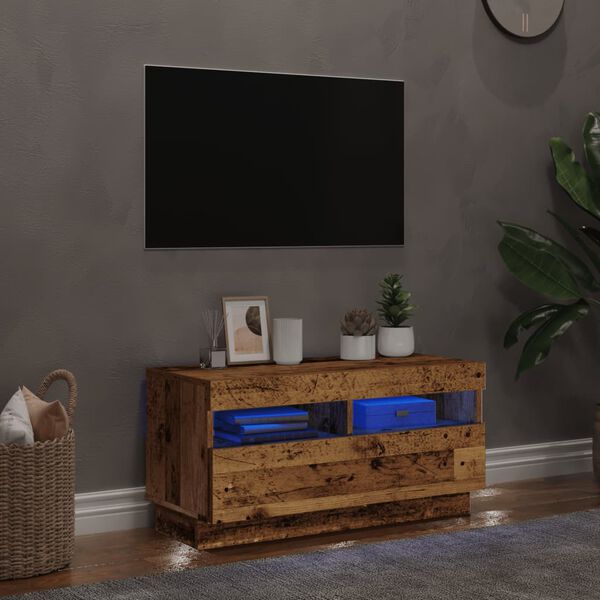vidaXL tv-bord med LED-lys 80x35x40 cm konstrueret tr&aelig; antikt tr&aelig;