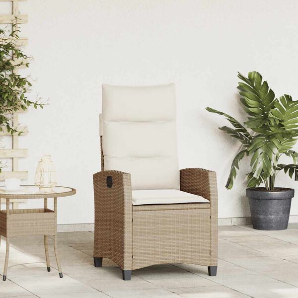 vidaXL havestol med lænefunktion og sidebord polyrattan beige