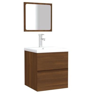 vidaXL badeværelsesskab med spejl konstrueret træ brun egetræ
