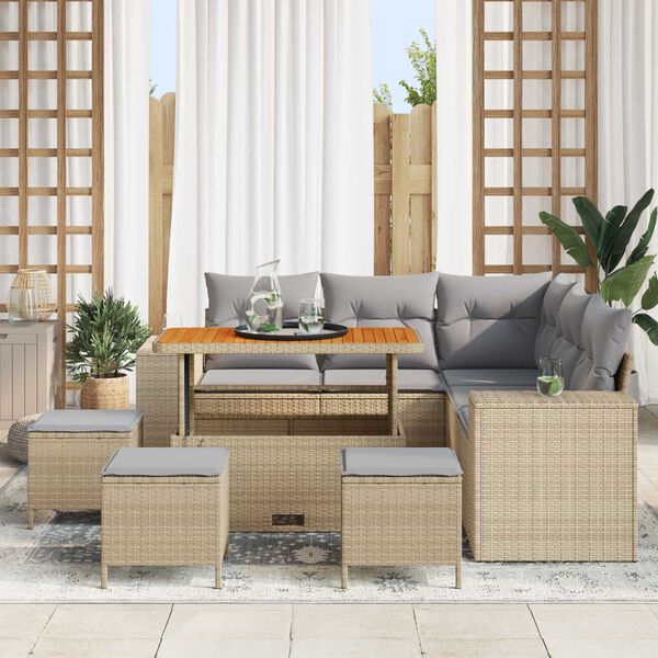 vidaXL Havesofa S&aelig;t med pude 9 pcs Beige polyrattan