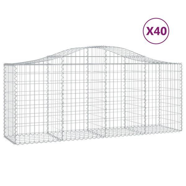 vidaXL buede gabionkurve 40 stk. 200x50x80/100 cm galvaniseret jern