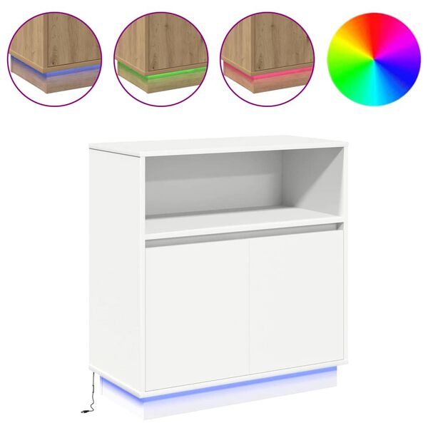 vidaXL LED Sideboard Hvid 71 x 34,5 x 75 cm Konstrueret træ