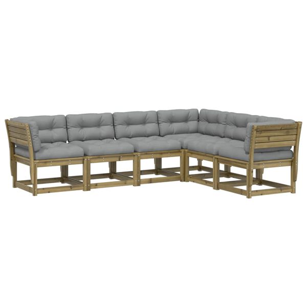 vidaXL sofas&aelig;t til haven 6 dele med hynder impr&aelig;gneret fyrretr&aelig;