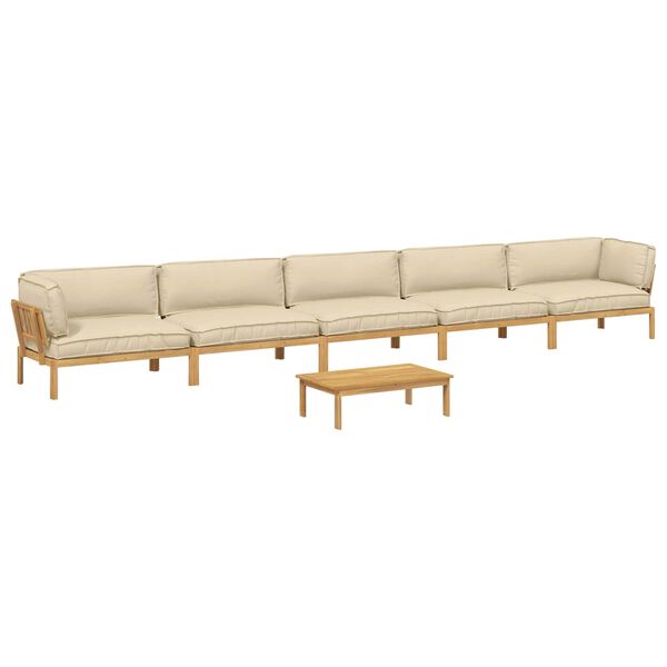 vidaXL Sofa S&aelig;t med pude Ensfarvet 6 pcs Beige Massivt Akacietr&aelig;
