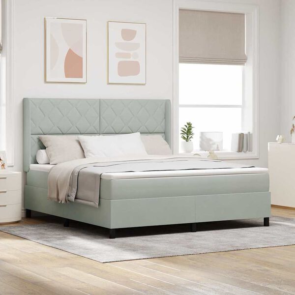 vidaXL Box spring seng med madras Lysegr&aring; 180 x 200 cm Fl&oslash;jl