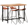 vidaXL bars&aelig;t 5 dele massivt tr&aelig; og &aelig;gte l&aelig;der