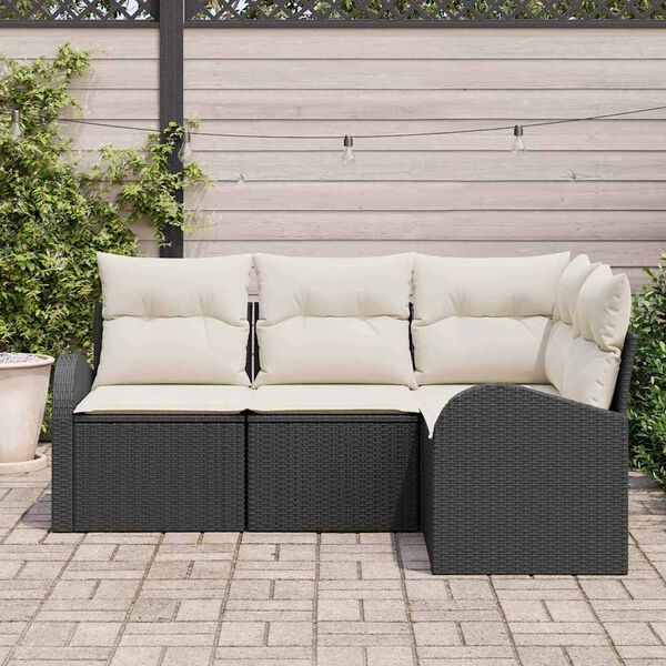 vidaXL Havesofa S&aelig;t med pude 4 pcs Sort og Hvid polyrattan