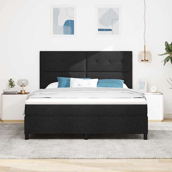 vidaXL Box spring seng med madras med LED Sort 180 x 200 cm Stof