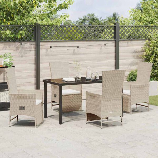 vidaXL Have Spisebordss&aelig;t med pude 5 pcs Beige polyrattan