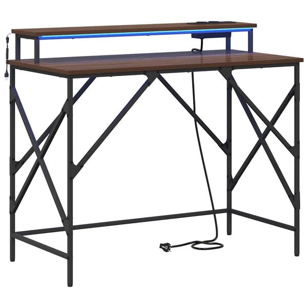 vidaXL Bord med hylde Brun eg 100 x 50 x 86,5 cm Konstrueret tr&aelig;