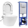 vidaXL v&aelig;gh&aelig;ngt toilet uden kant og med skjult cisterne keramik hvid