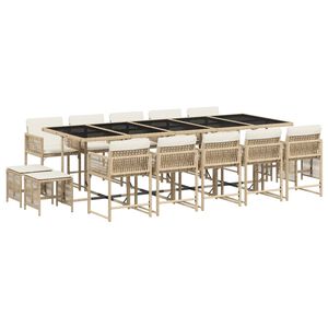 vidaXL spisebordss&aelig;t til haven 15 dele med hynder polyrattan beige