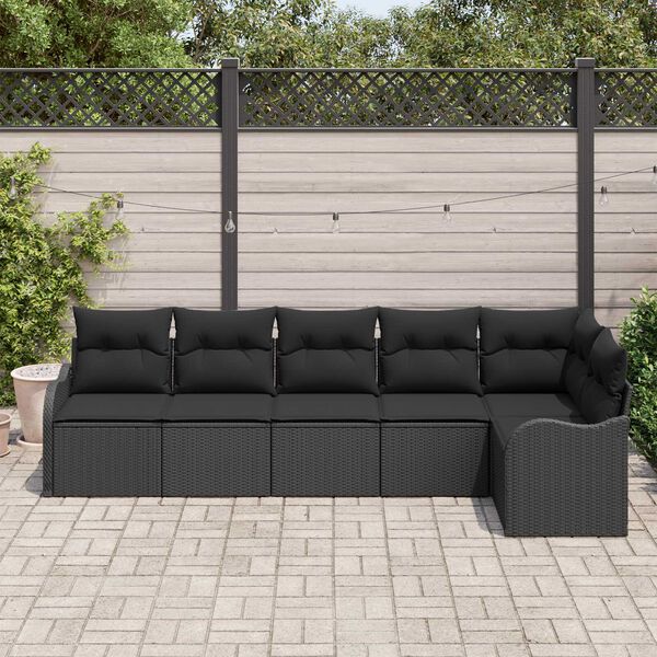 vidaXL Havesofa S&aelig;t med opbevaring 6 pcs Sort polyrattan