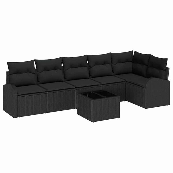 vidaXL Havesofa S&aelig;t med pude 7 pcs Sort Poly rattan