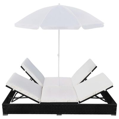 vidaXL loungeseng med parasol polyrattan sort