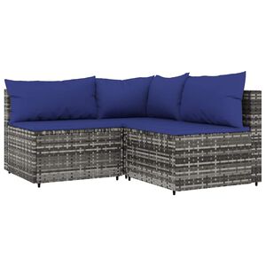 vidaXL lounges&aelig;t til haven 3 dele med hynder polyrattan gr&aring;