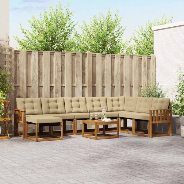 vidaXL Udend&oslash;rs sofagruppe med pude 9 pcs Naturlig og Beige