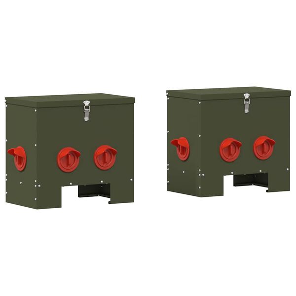 vidaXL H&oslash;nsefoder 2 pcs Oliven gr&oslash;n 40,5 x 25 x 38 cm Koldvalset St&aring;l