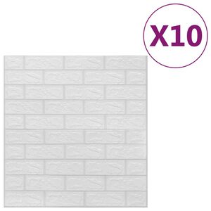 vidaXL 3D v&aelig;gklisterm&aelig;rker 10 stk. selvkl&aelig;bende murstensdesign hvid