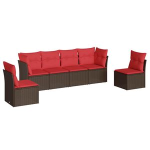 vidaXL sofas&aelig;t til haven 6 dele med hynder polyrattan brun