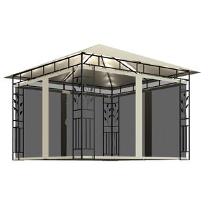 vidaXL pavillon med myggenet og LED-lysk&aelig;der 3x3x2,73 m cremefarvet