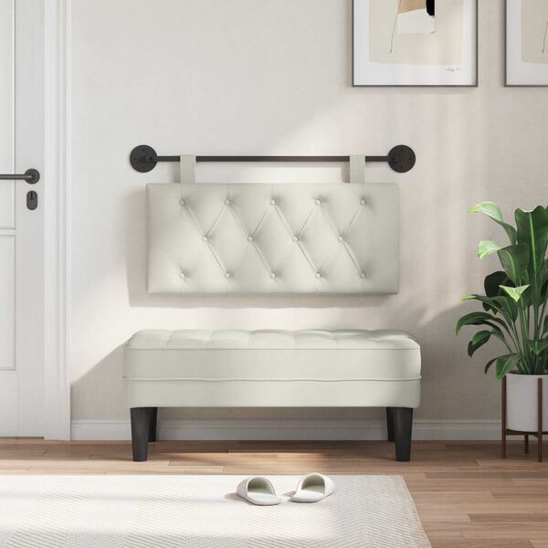 vidaXL H&aelig;ngende Hovedgavl V&aelig;gmonteret Creme 100 x 55 x 7 cm Fl&oslash;jl