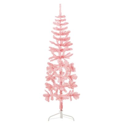 vidaXL kunstigt halvt juletræ med juletræsfod 150 cm smalt pink