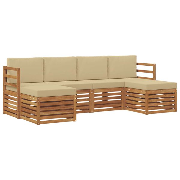 vidaXL Sofas&aelig;t med pude 6 pcs Naturlig og Beige Massivt Akacietr&aelig;