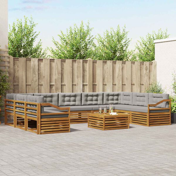 vidaXL Sofas&aelig;t med pude 10 pcs Naturlig og Lys Gr&aring; Massivt Akacietr&aelig;