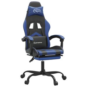 vidaXL drejelig gamingstol med fodst&oslash;tte kunstl&aelig;der sort og bl&aring;
