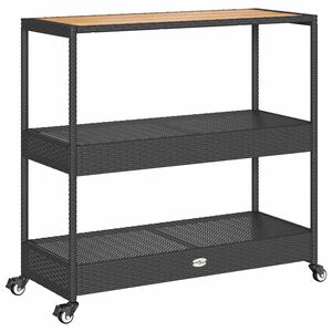 vidaXL barvogn med 3 hylder polyrattan og massivt akacietr&aelig; sort