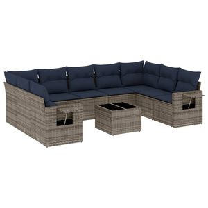 vidaXL havesofas&aelig;t med 10 dele og hynder gr&aring; polyrattan