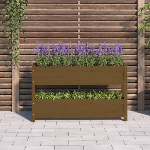 vidaXL plantekasse 112x25x66 cm massivt fyrretræ gyldenbrun