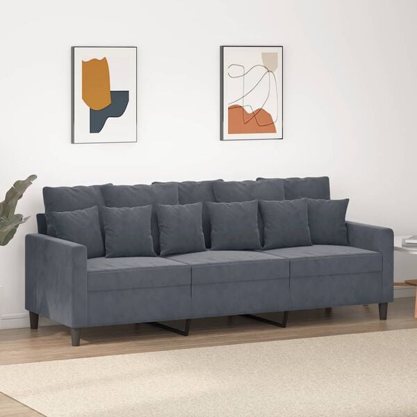 vidaXL 3-personers sofa 180 cm fl&oslash;jl m&oslash;rkegr&aring;